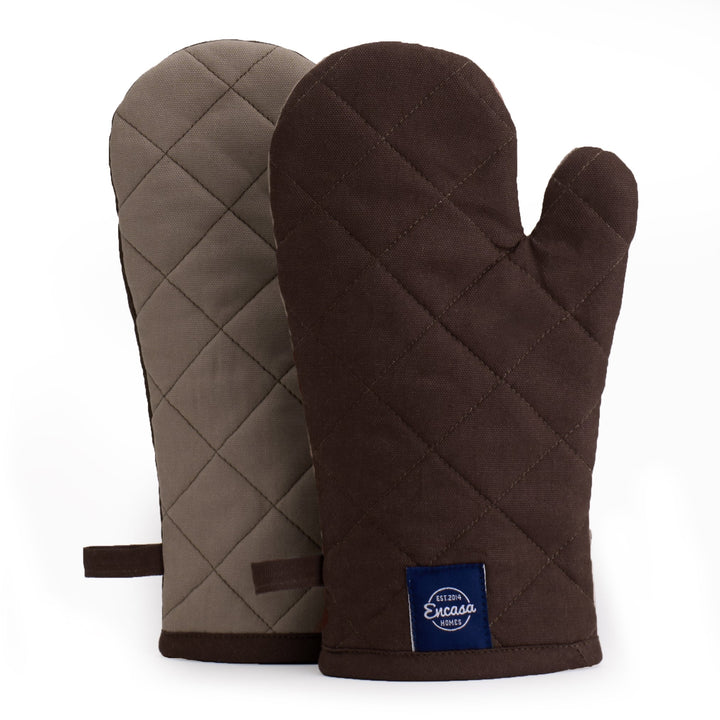 Canvas Dark Taupe & Beige Oven Gloves (Pack of 2)