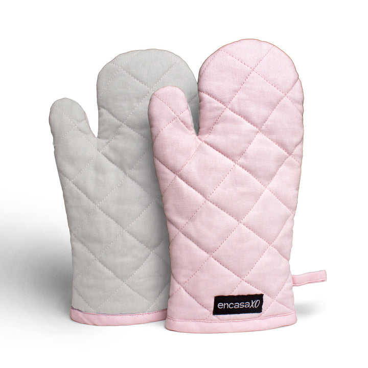 Canvas Light Pink & Light Grey Oven Gloves (Pack of 2)