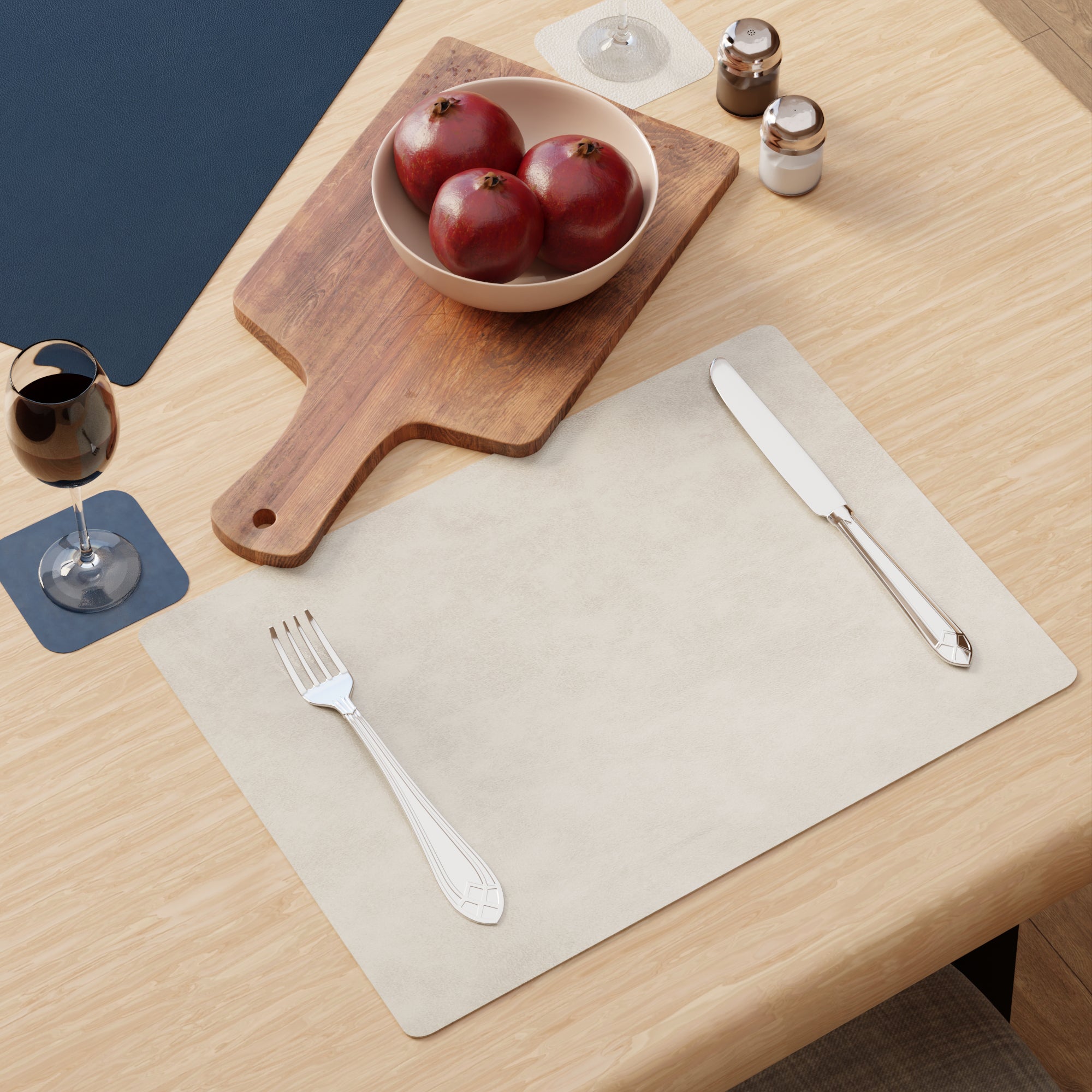 2 Sided Leather Grey & Blue Placemat + Coaster