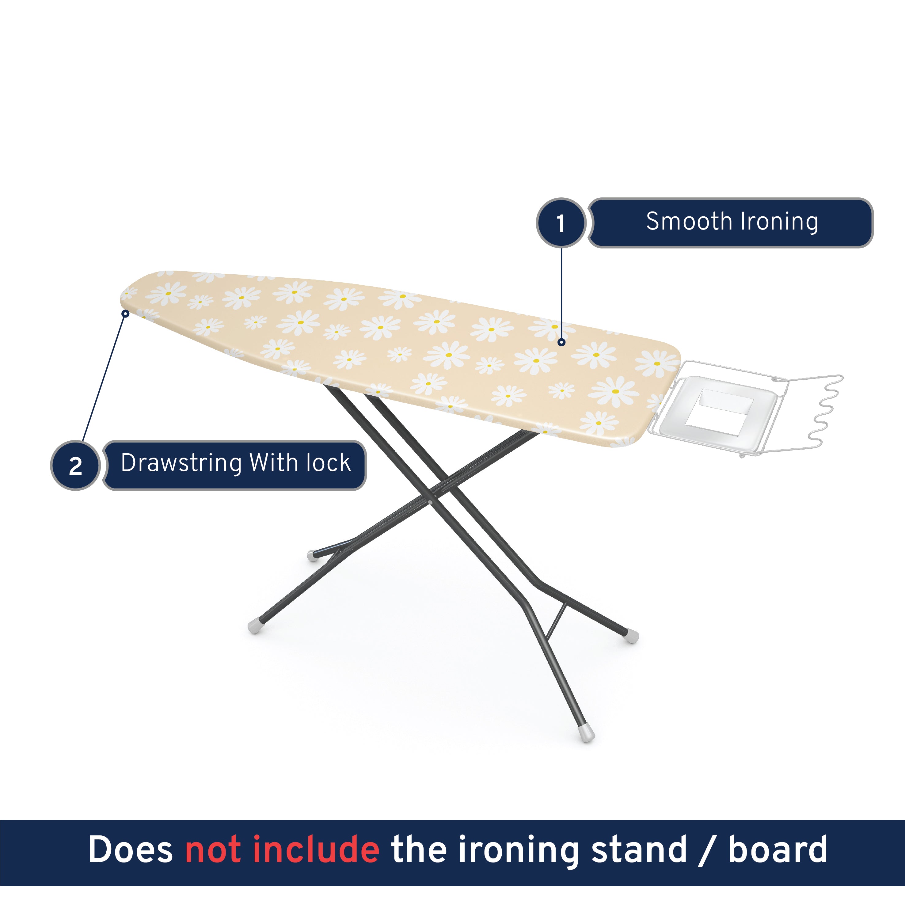 20s Sheeting Daisy Beige Ironing Board Cover (Pack of 1)