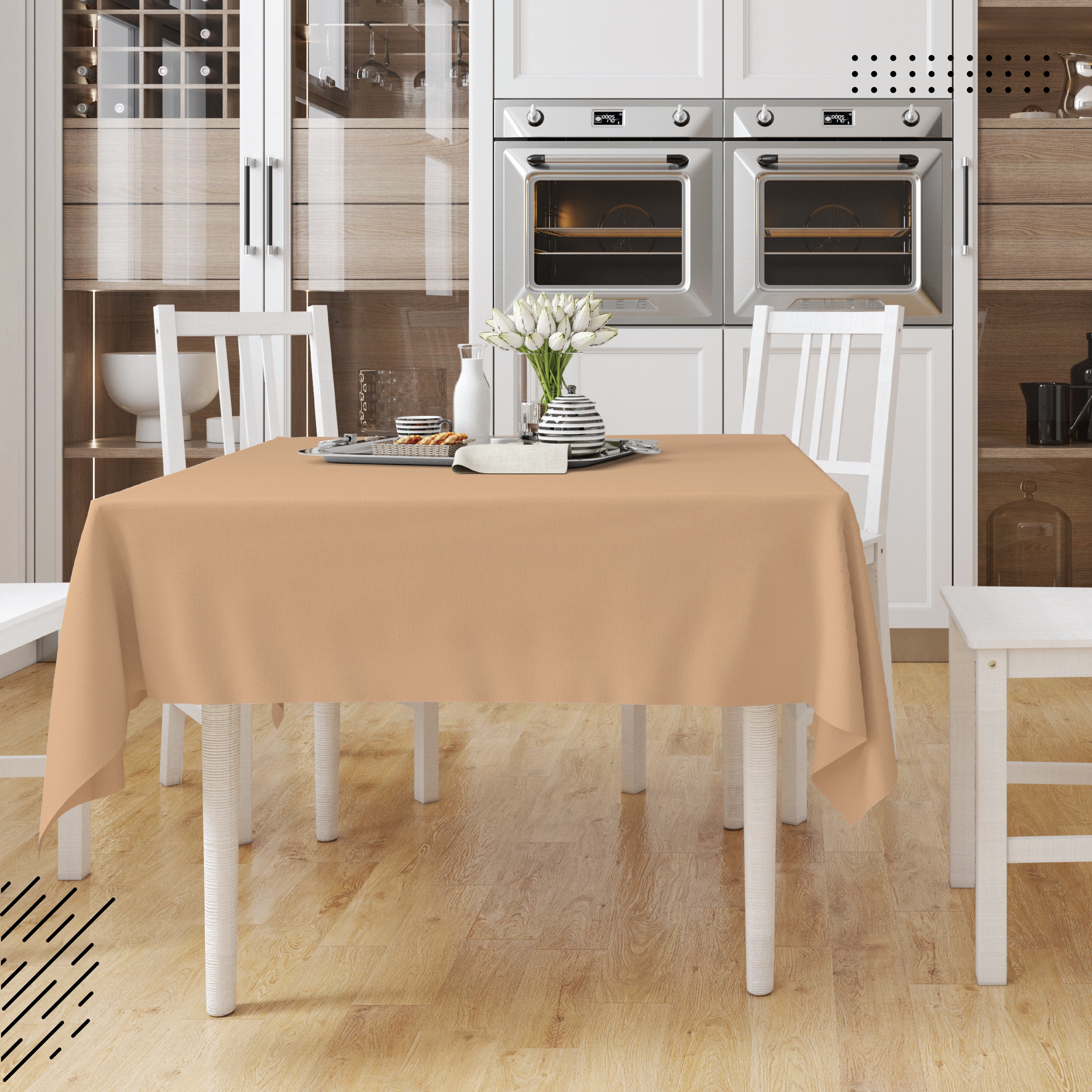 Cotton Light Beige Table Cloth (Pack of 1)