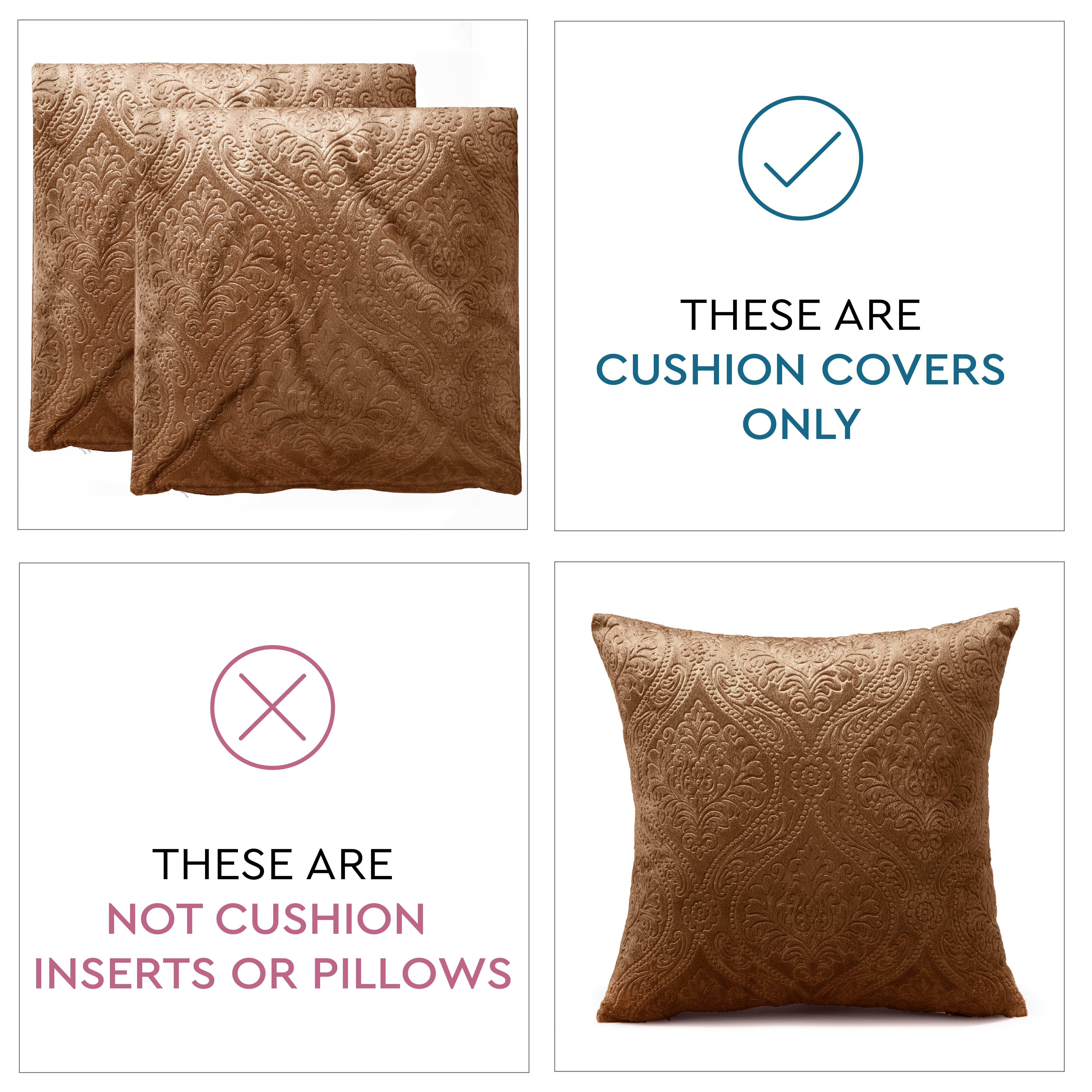 Embossed Velvet Coffee Cushion Cover (Pack of 2)