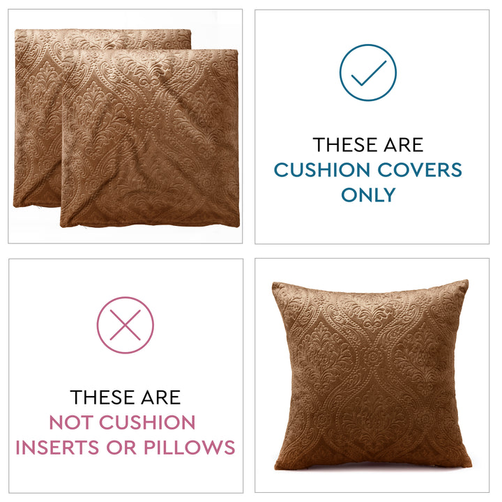 Embossed Velvet Coffee Cushion Cover (Pack of 2)