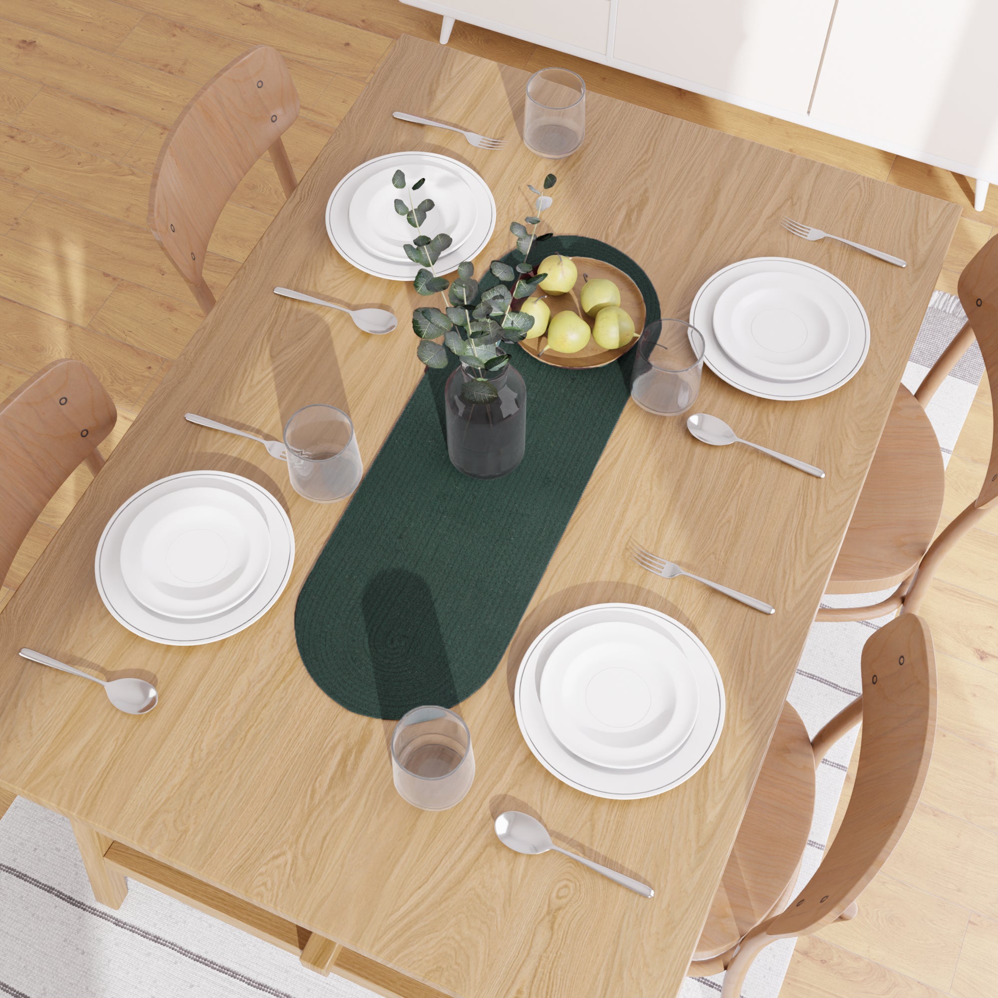 Cotton Dark Green Table Runner (Pack of 1)