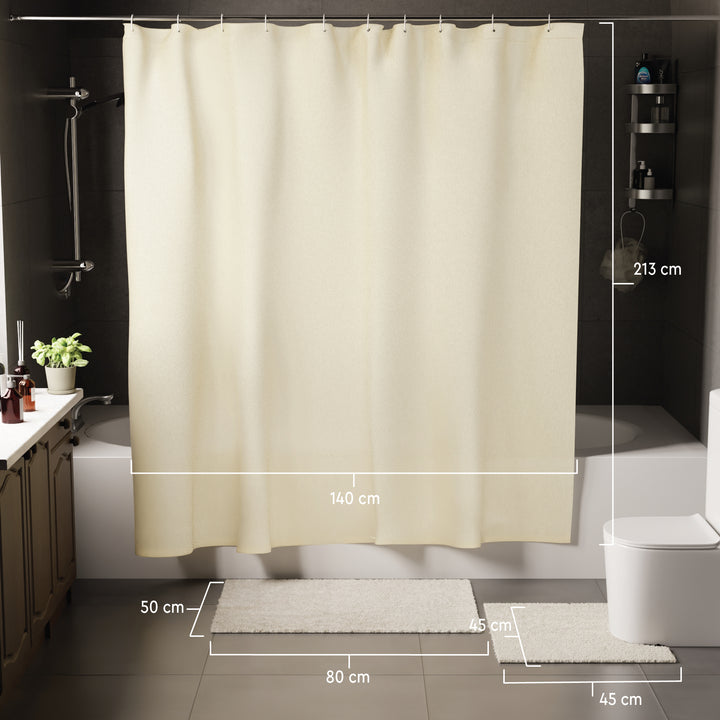 Polyester Natural Shower Curtain + Bathmat (Pack of 3)