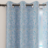 Blackout Polyester Marble Turq Curtain (Pack of 2)