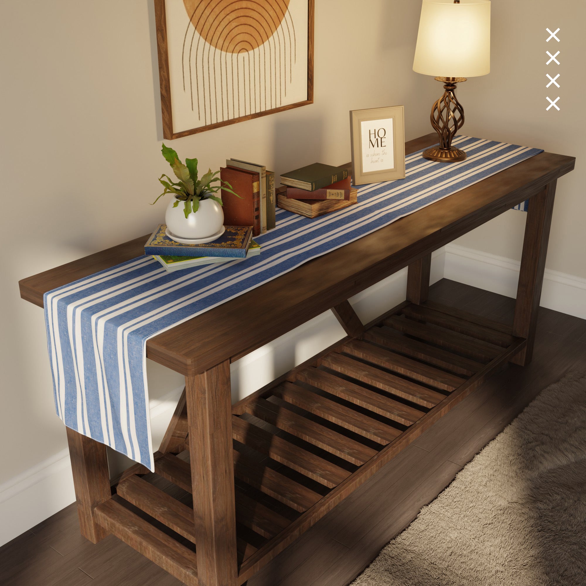 RC Yarn-Dyed Franca Blue Stripes Table Runner (Pack of 1)