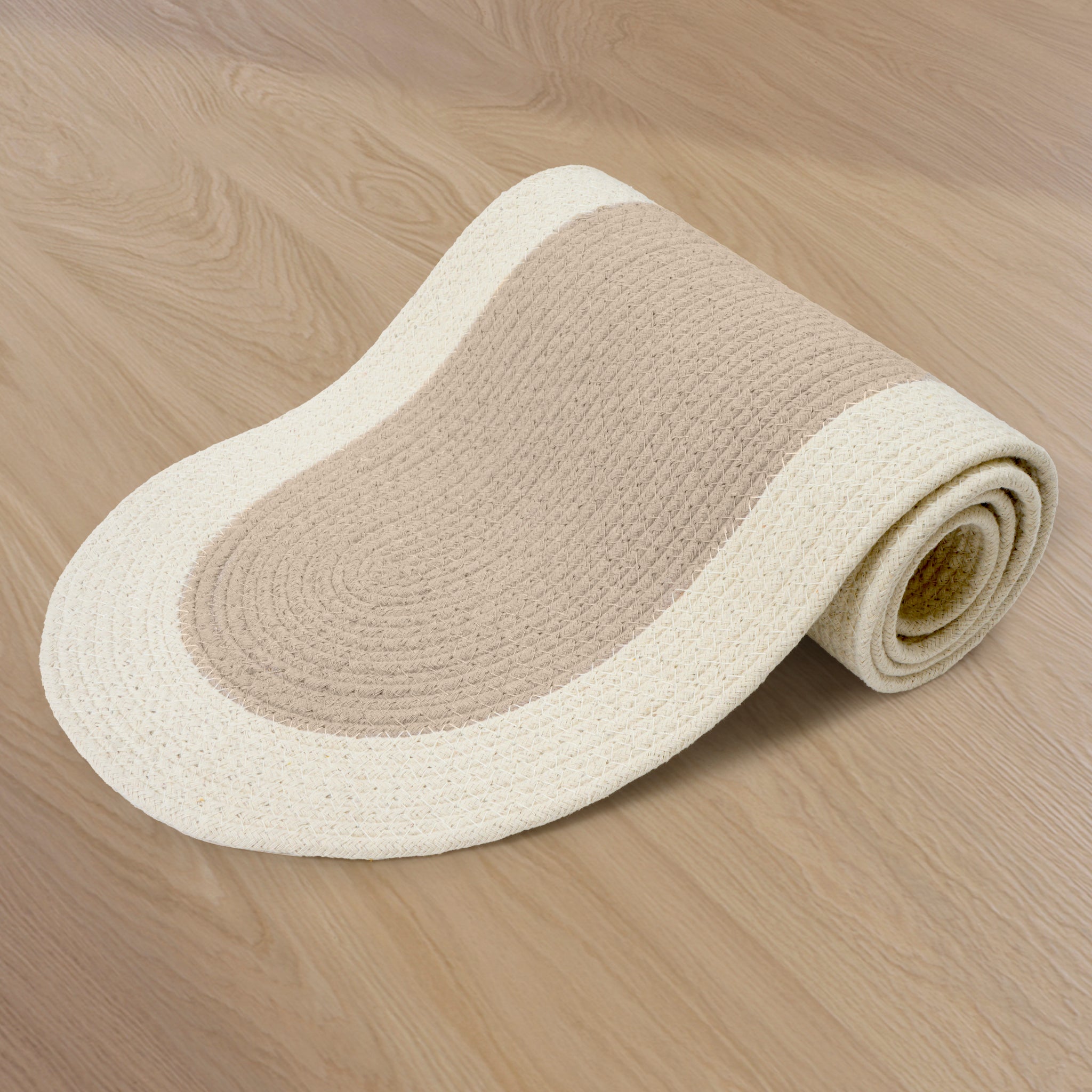 Cotton Beige & Off White Table Runner (Pack of 1)