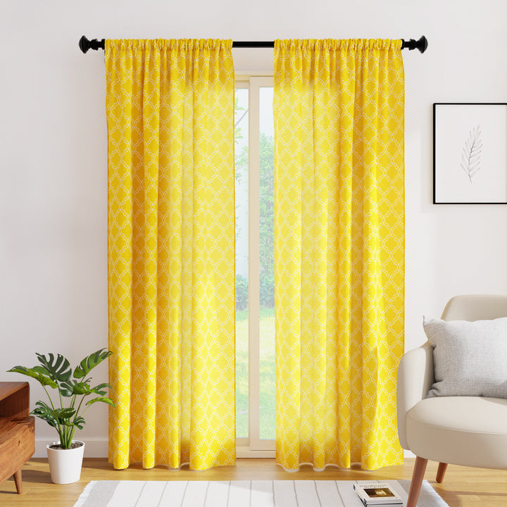 Polyester Trellis Yellow Curtain (Pack of 2)