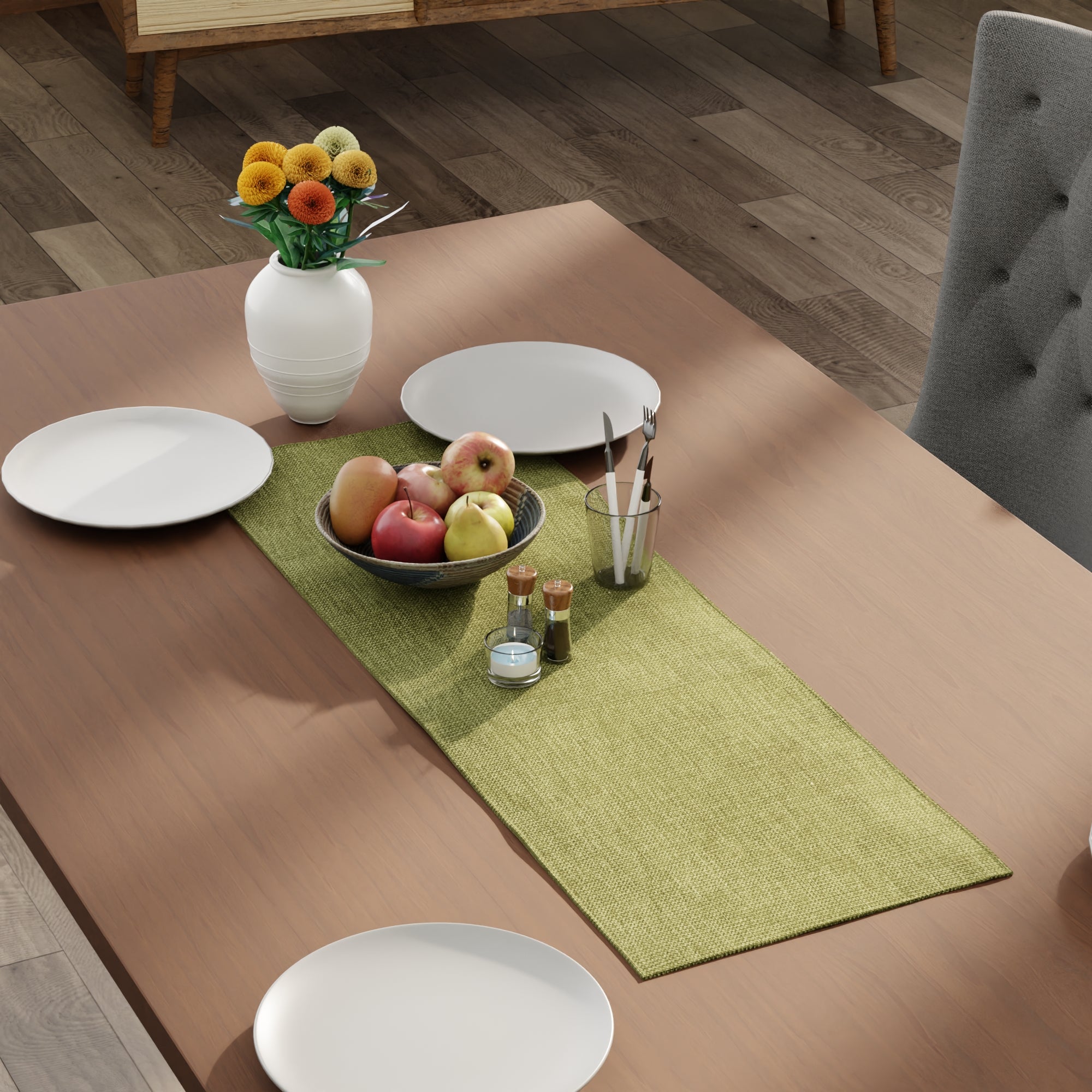 Chenille Olive Table Runner