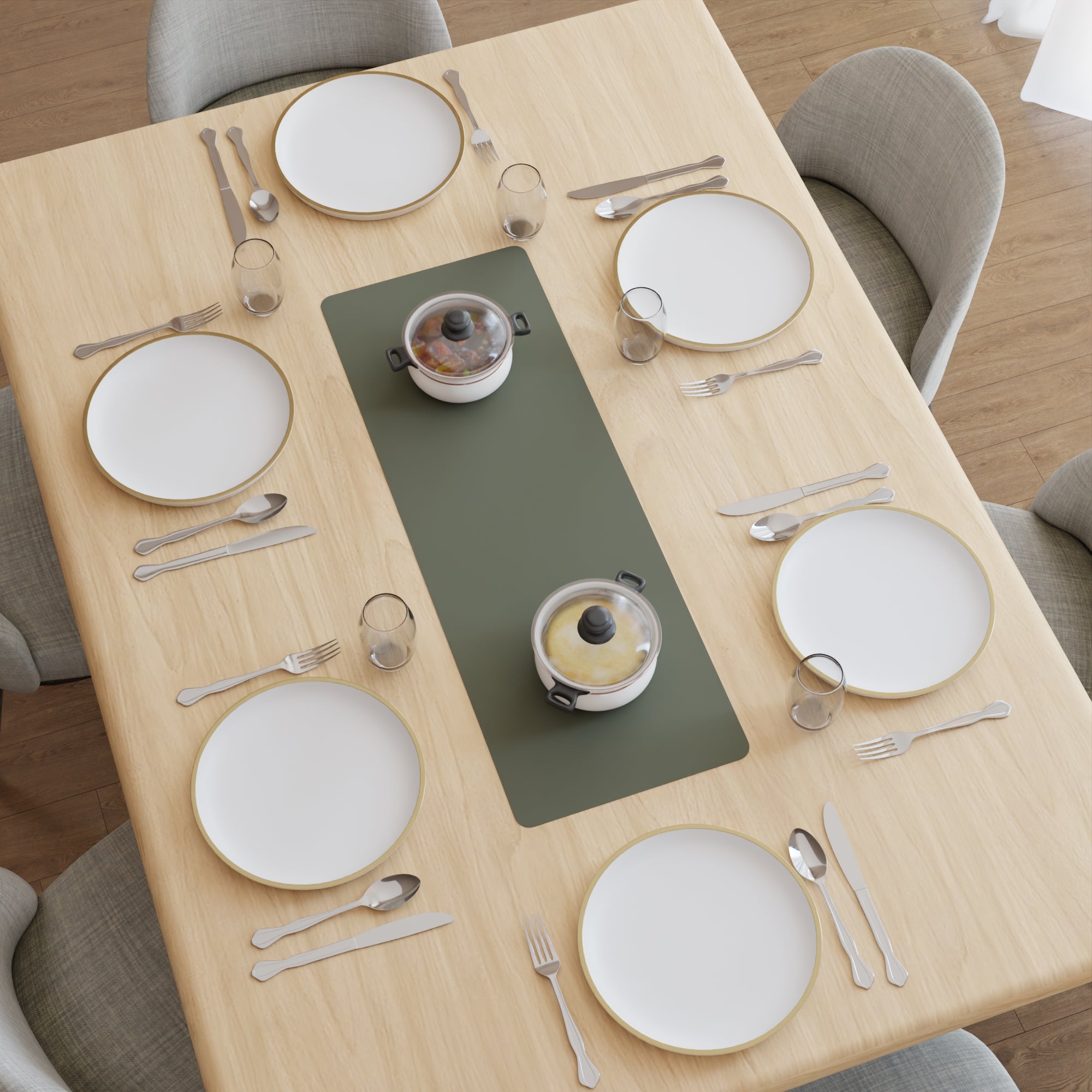 2 Sided Leather Olive Table Runner (Pack of 1)