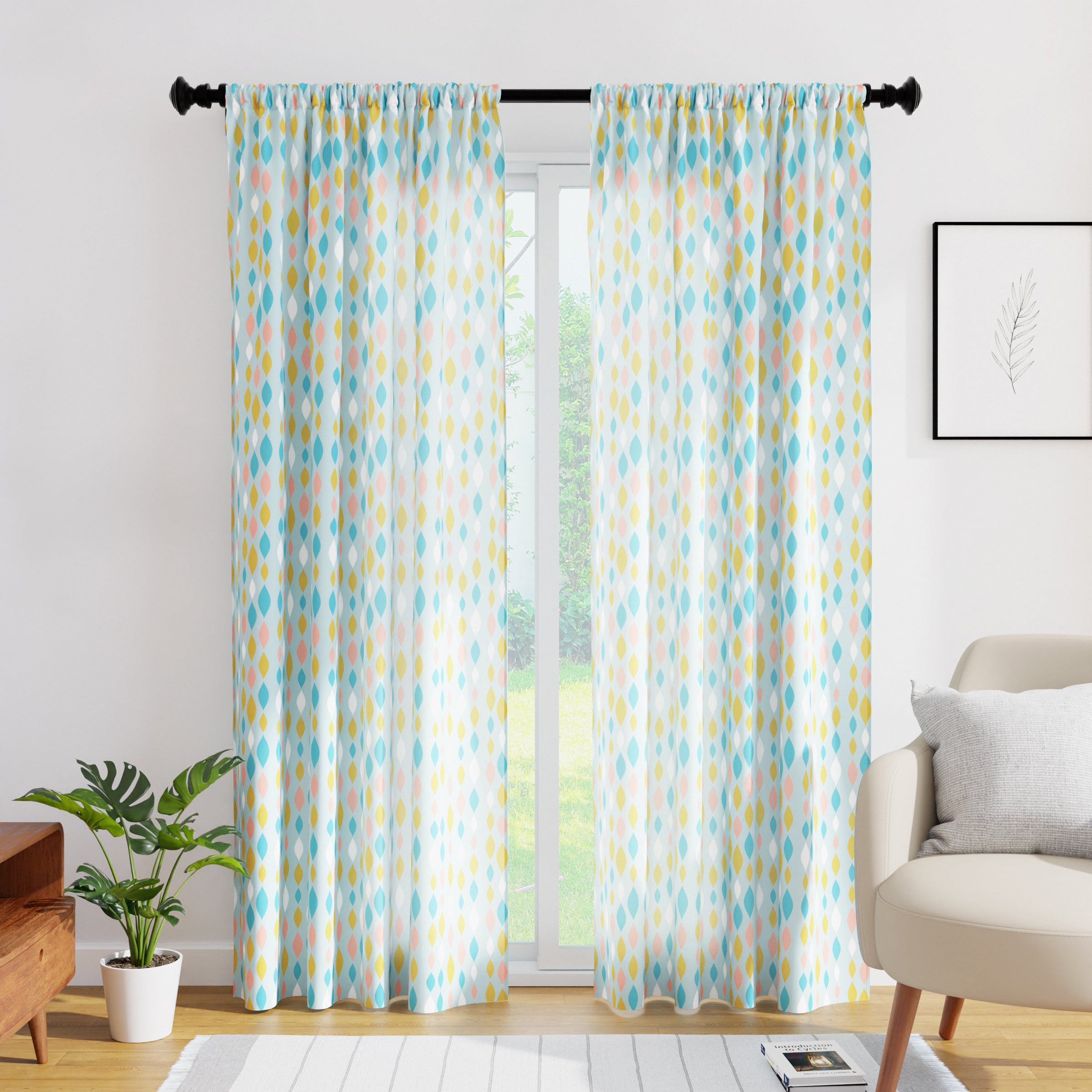 Polyester Teardrops Turq Curtain (Pack of 2)