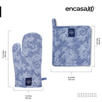 Cotton Floral Blue Oven Glove & Pot Holder