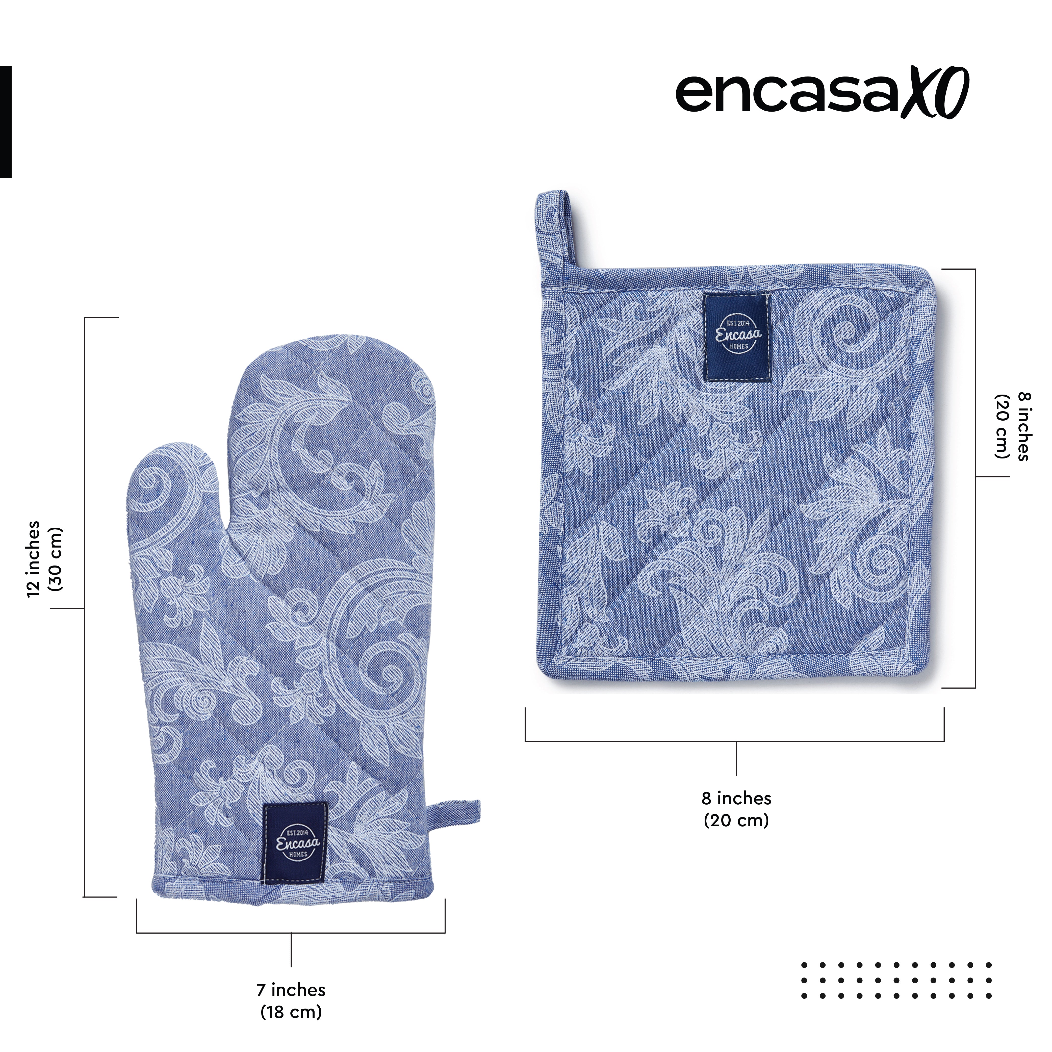 Cotton Floral Blue Oven Glove & Pot Holder