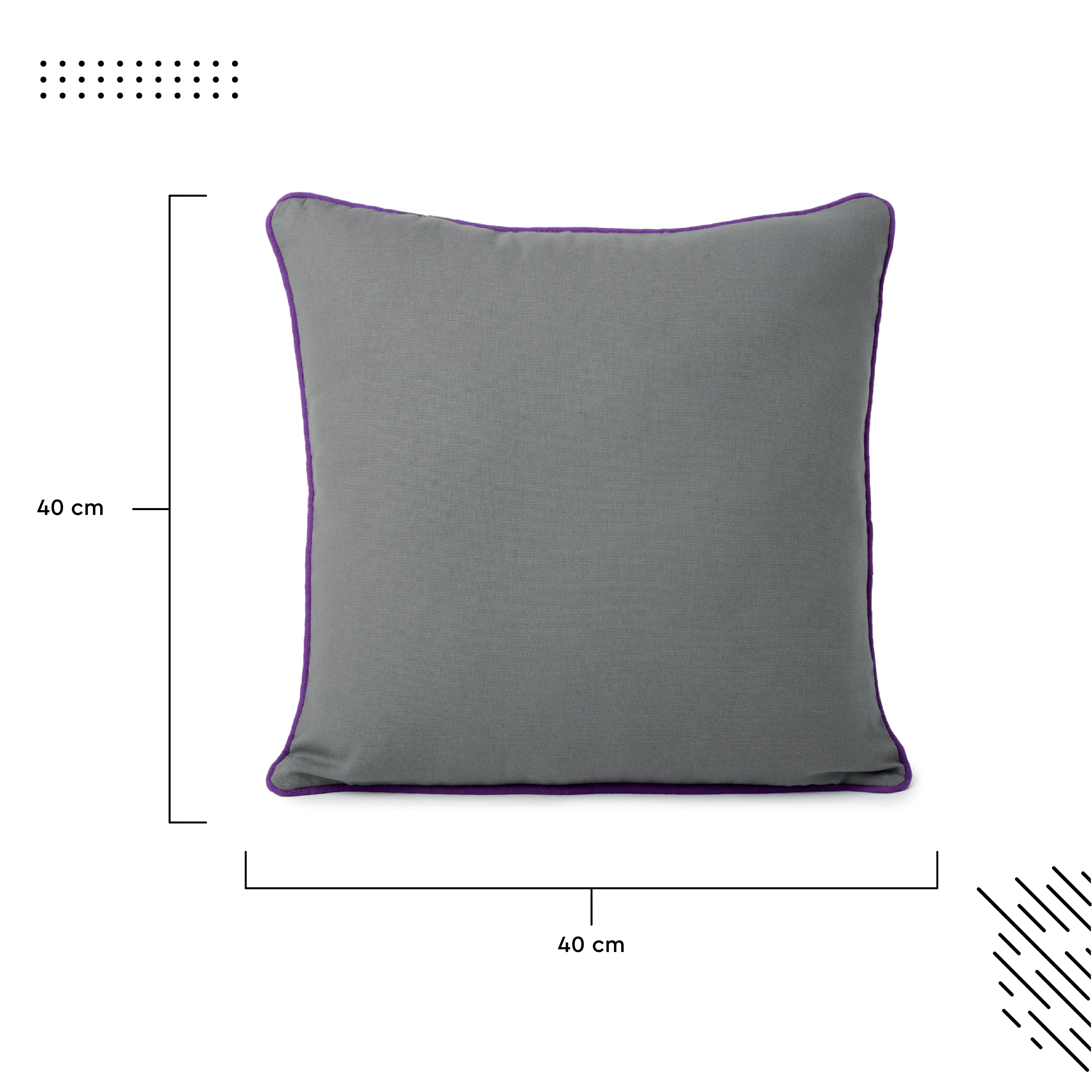 Cotton Grey+Purple Cushion Cover (Pack of 2)
