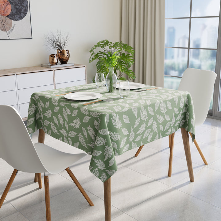 Cotton Big Leaves Green Table Cloth (Pack of 1)