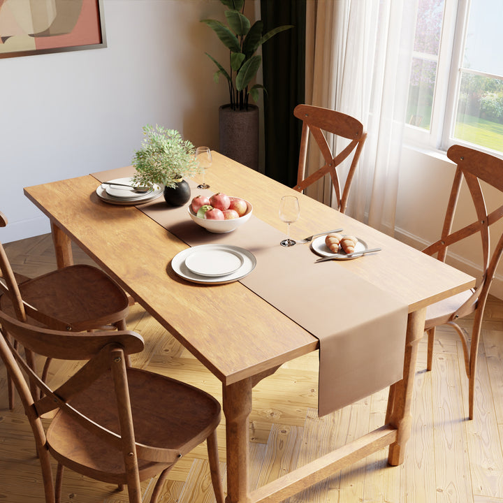 Ribbed Cotton Solid Beige Table Runner (Pack of 1)