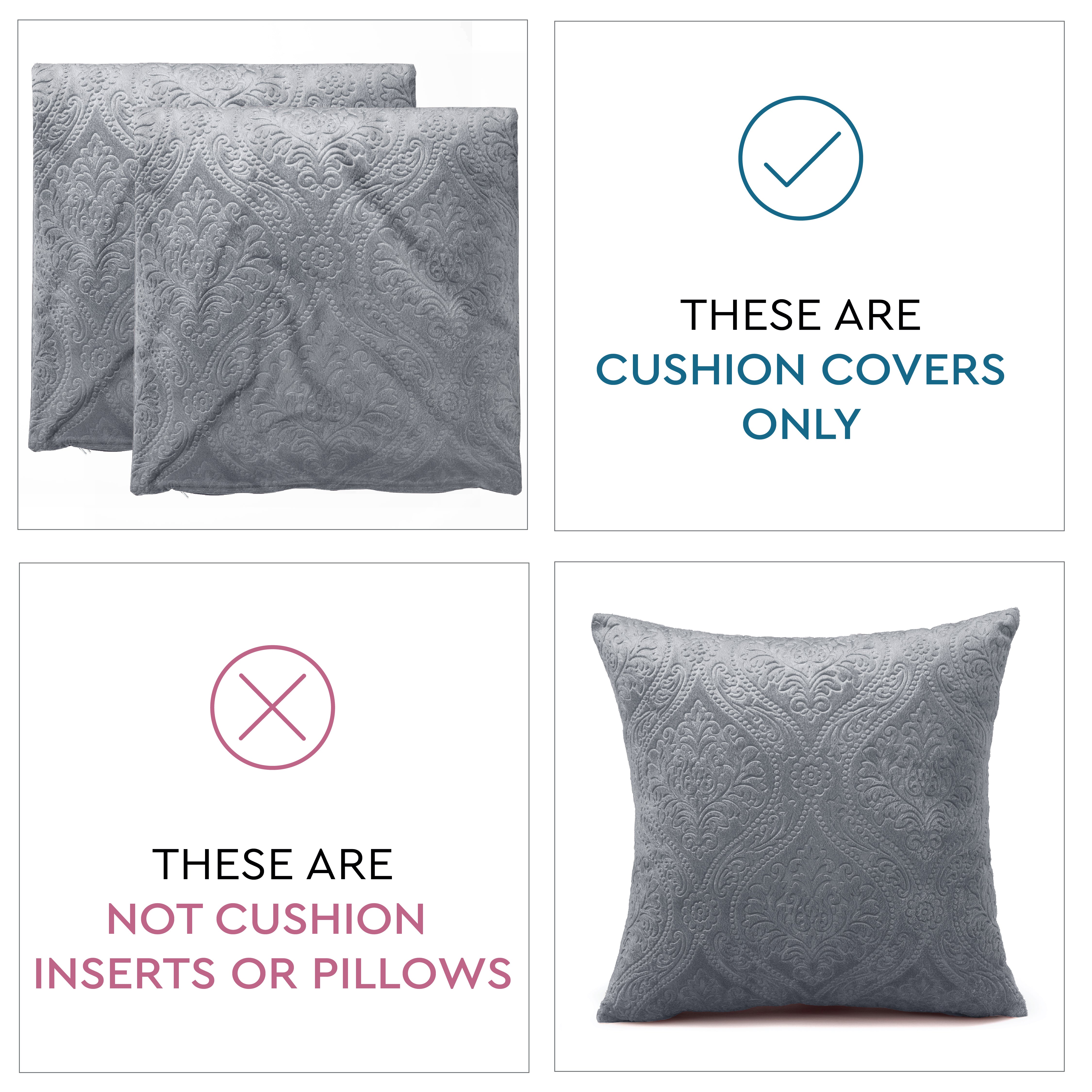Embossed Velvet Grey Cushion Cover (Pack of 2)