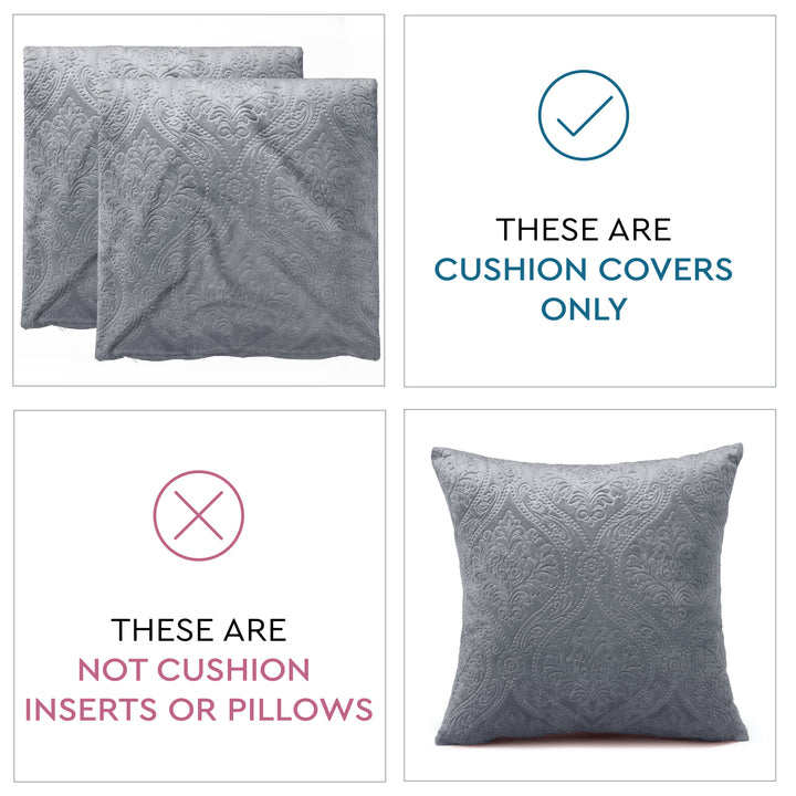 Embossed Velvet Grey Cushion Cover (Pack of 2)