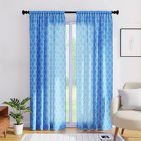 Polyester Trellis Blue Curtain (Pack of 2)