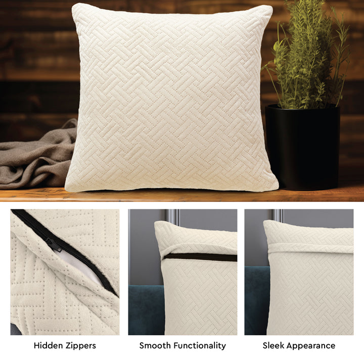 Quilted Velvet Cream Cushion Cover (Pack of 2)