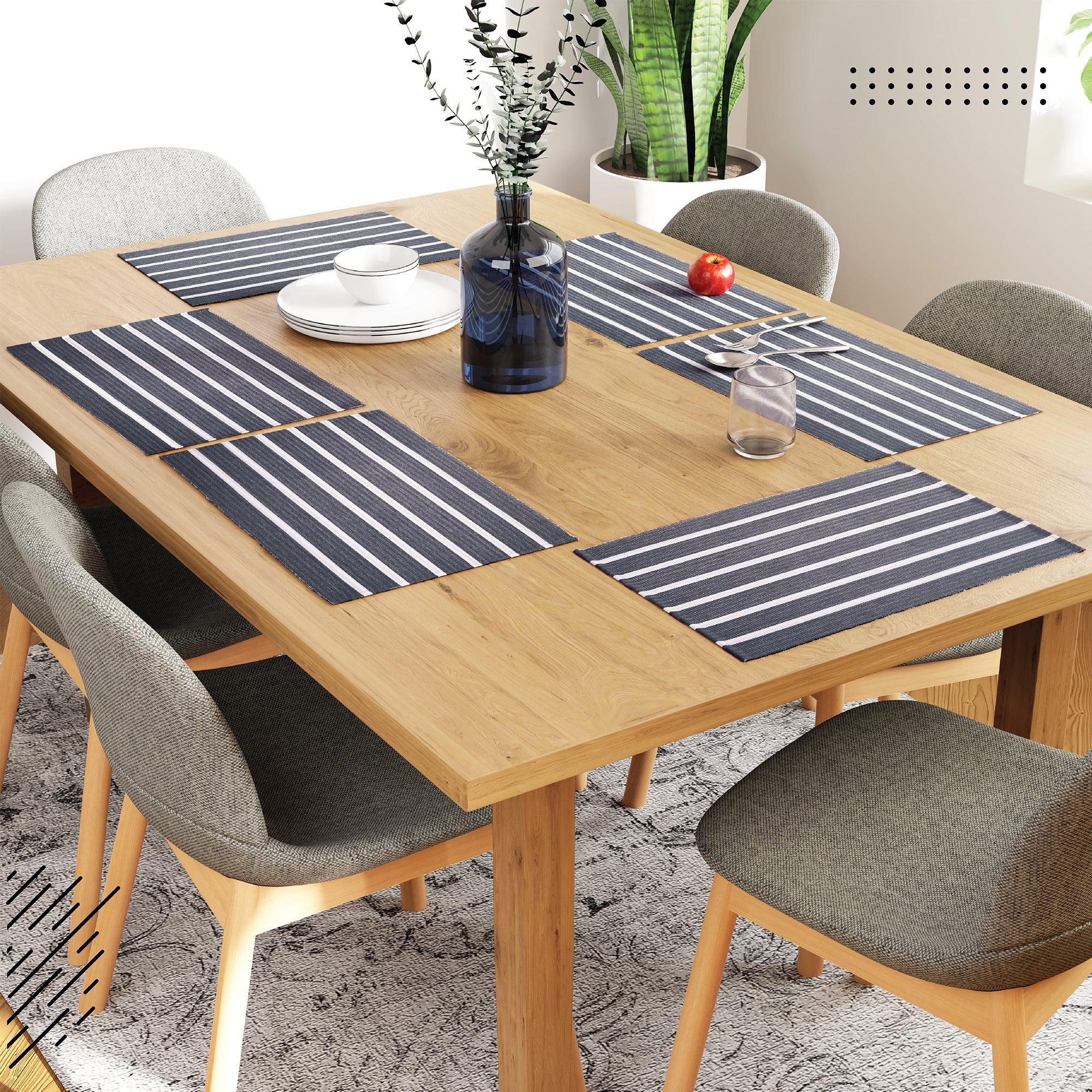 Cotton Roma Grey Stripes Placemat (Pack of 6)