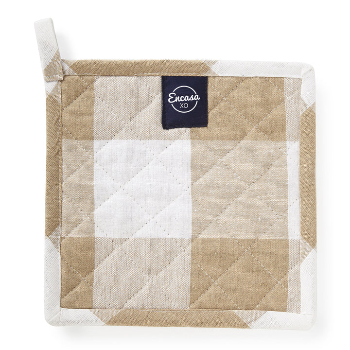 Cotton Buffalo Beige Checks Pot Holders (Pack of 2)