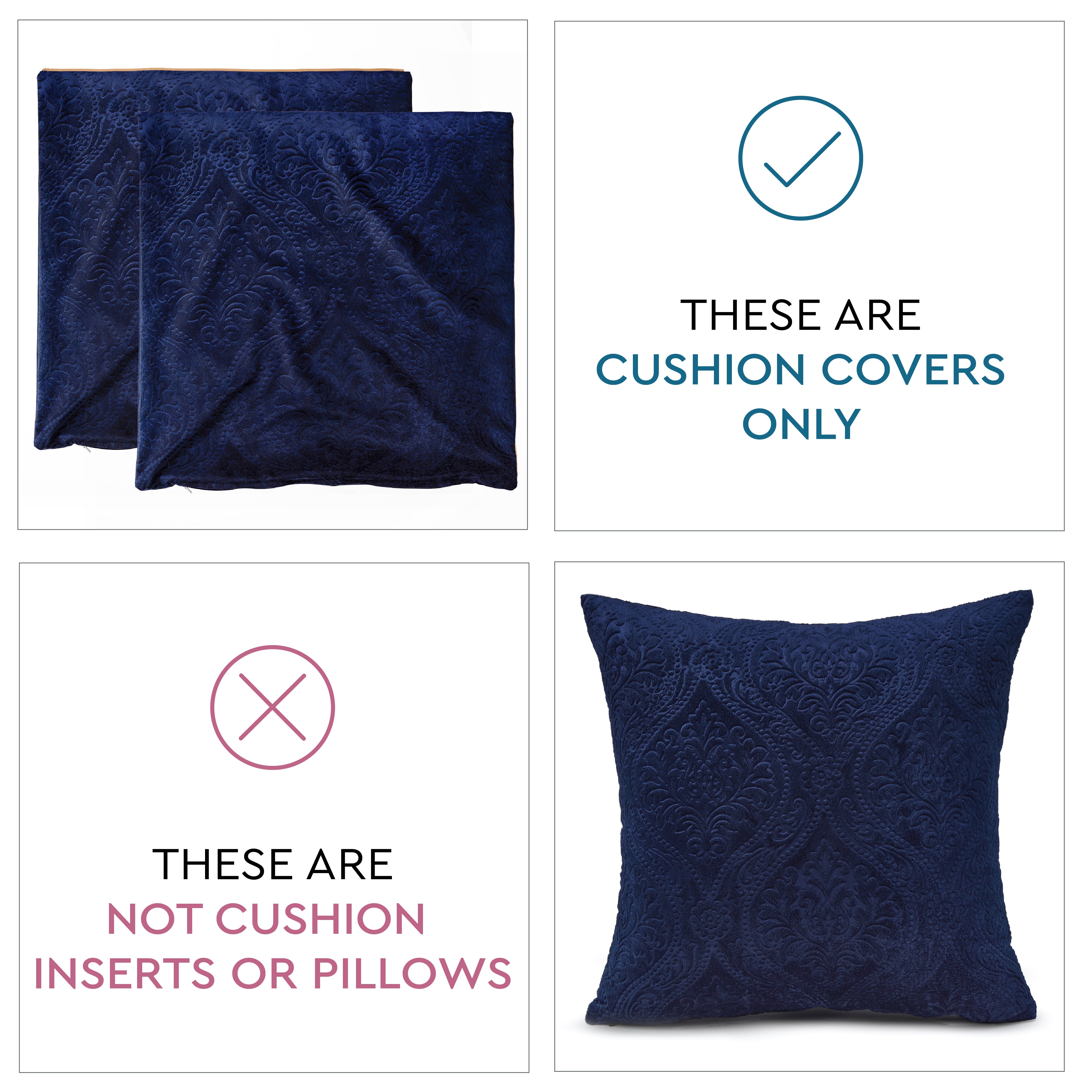 Embossed Velvet Navy Blue Cushion Cover (Pack of 2)