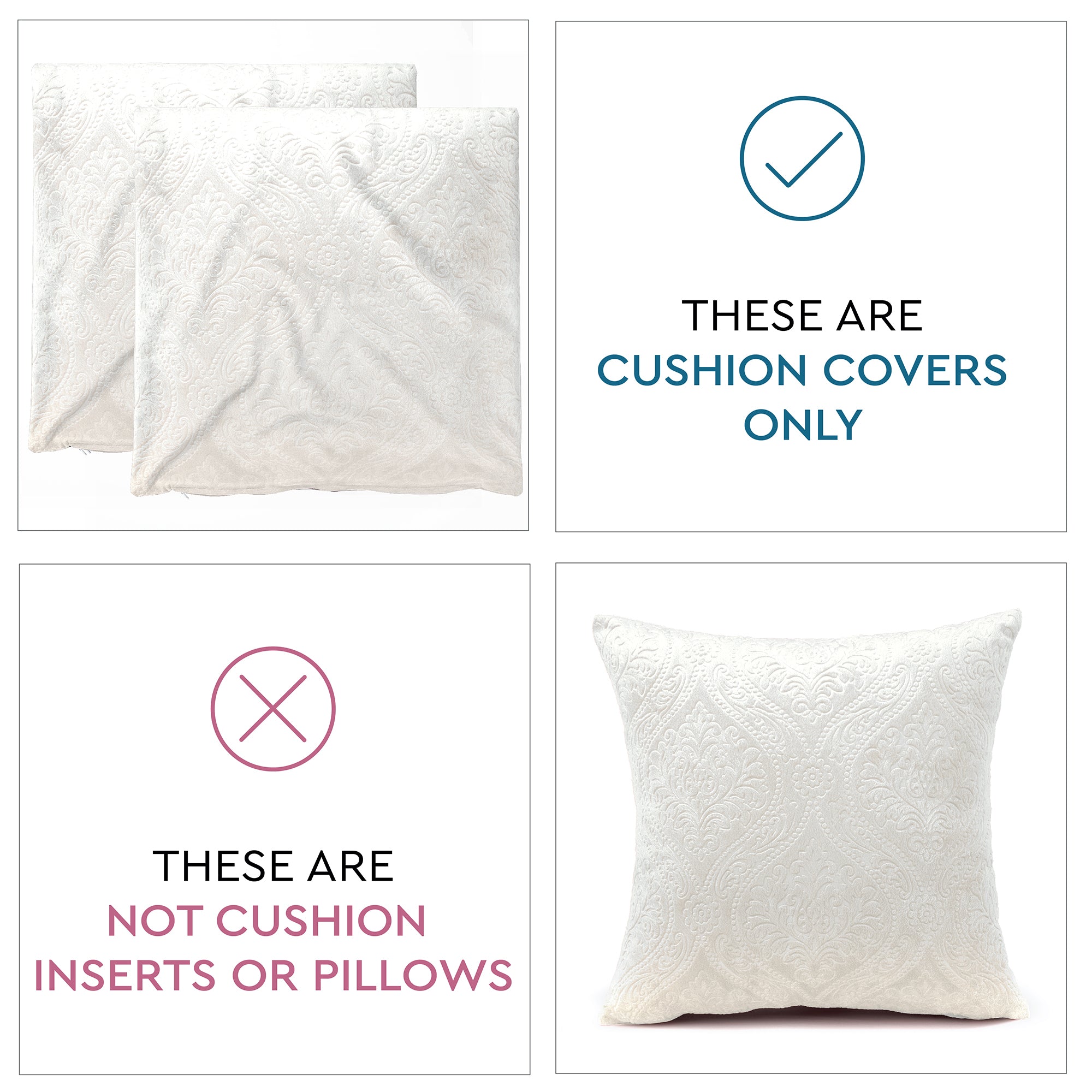 Embossed Velvet White Cushion Cover (Pack of 2)