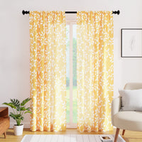 Polyester Reverse Leaf Yellow Curtain (Pack of 2)