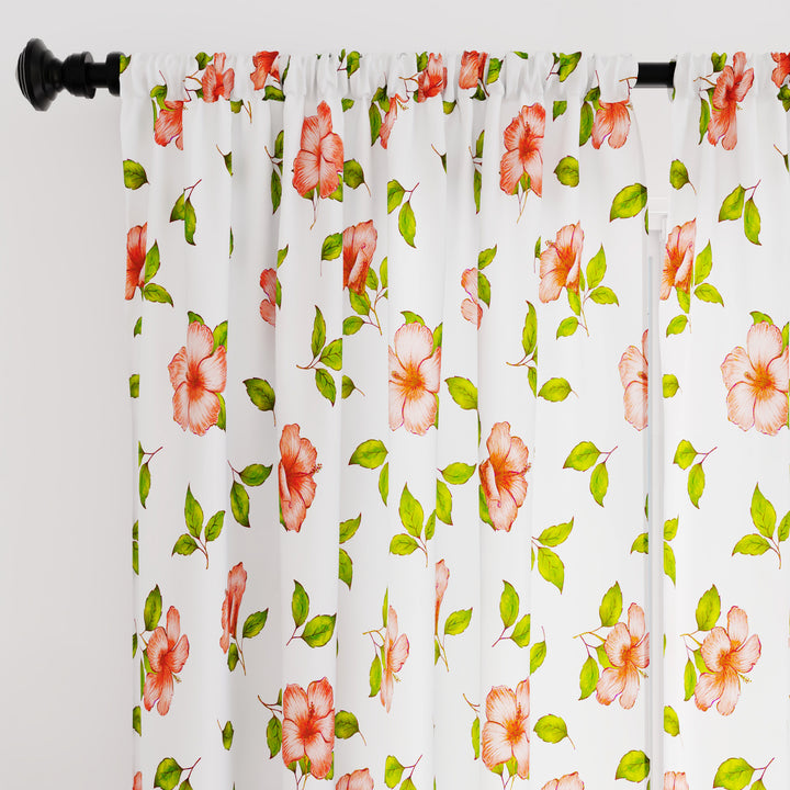 Polyester Hibiscus Curtain (Pack of 2)