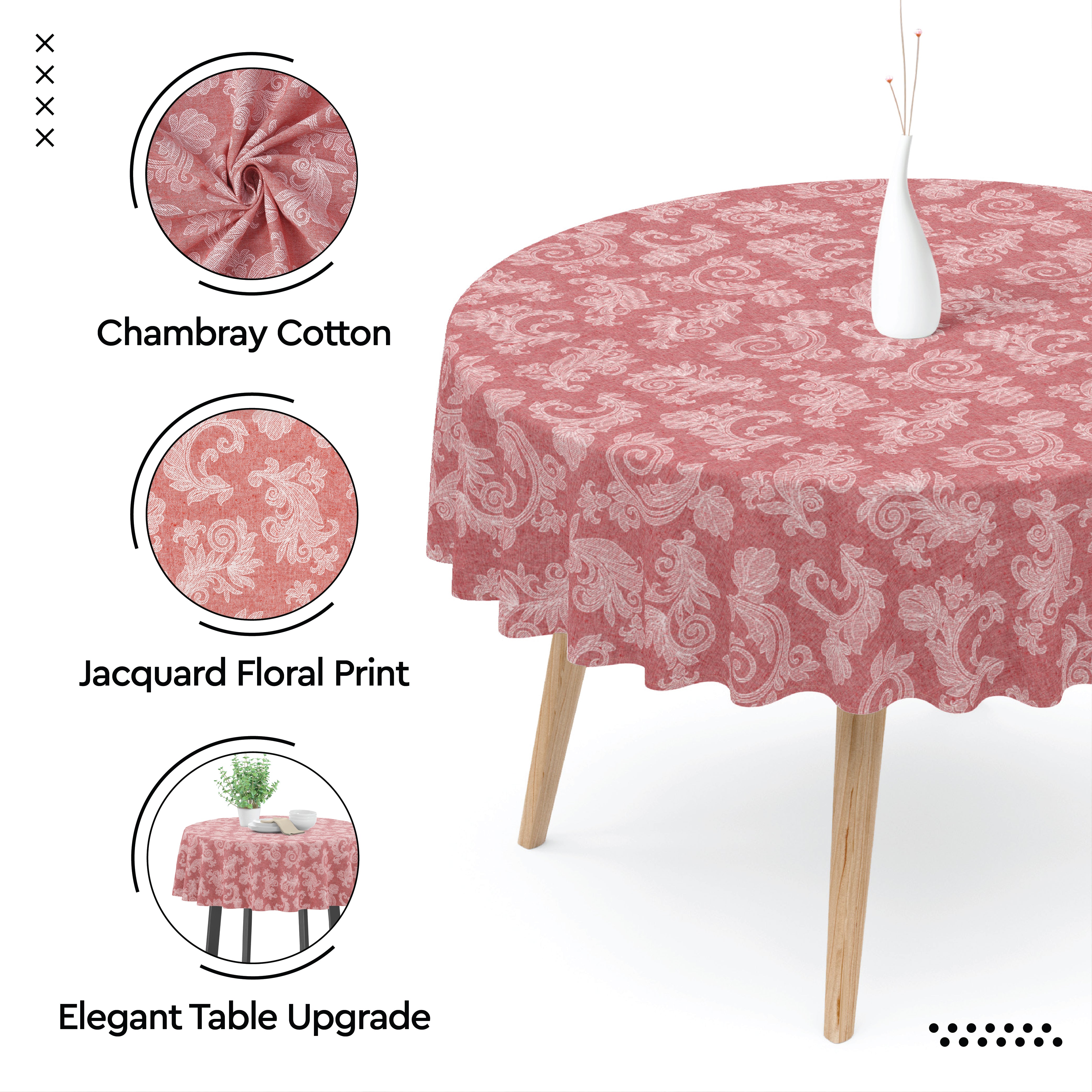 Cotton chambray Red Table Cloth (Pack of 1)