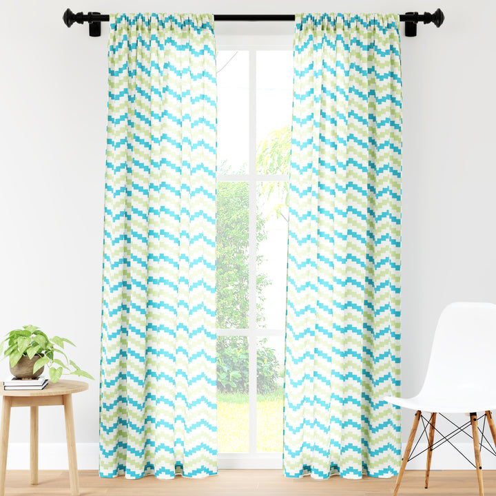 Polyester Chevron Green Curtain (Pack of 2)