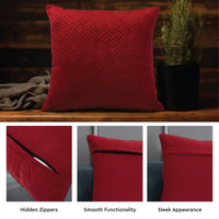 Quilted Velvet Red Cushion Cover (Pack of 1)