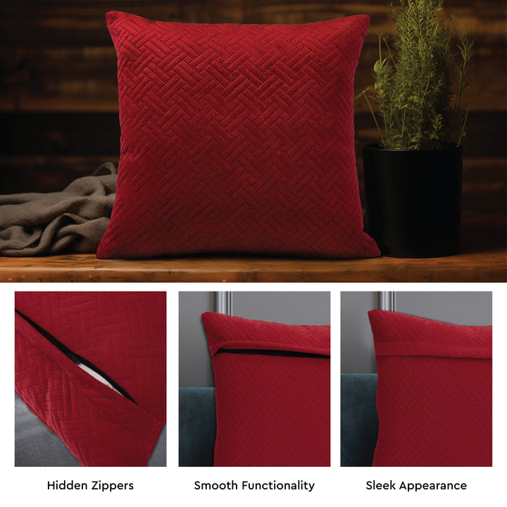 Quilted Velvet Red Cushion Cover (Pack of 1)