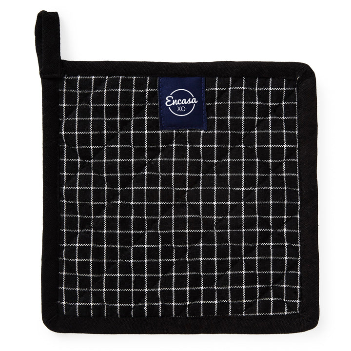 Cotton Butcher Checks Black Pot Holders (Pack of 2)
