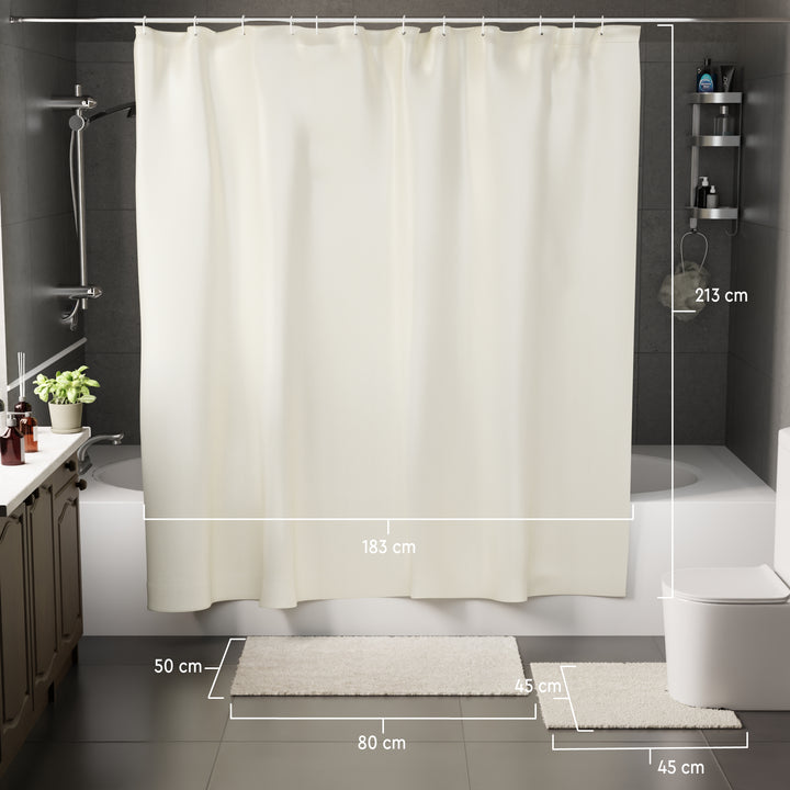 Polyester ZZ Cream Combo Shower Curtain + Bathmat (Pack of 3)