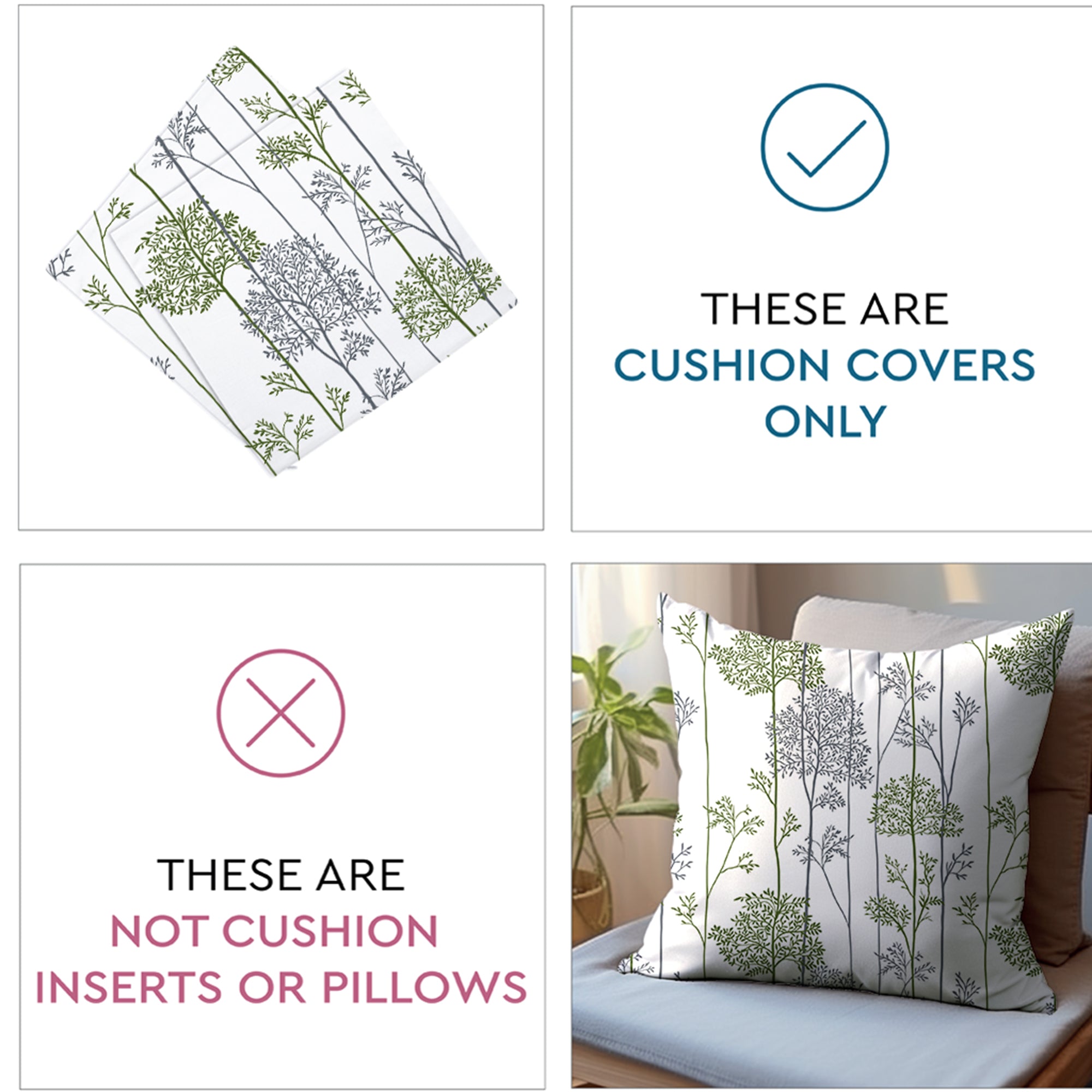 Micro Green Branches Cushion Cover