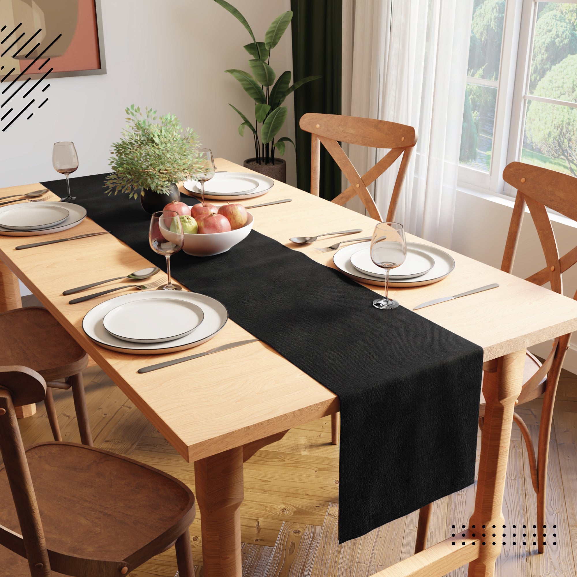 Chenille Black Table Runner