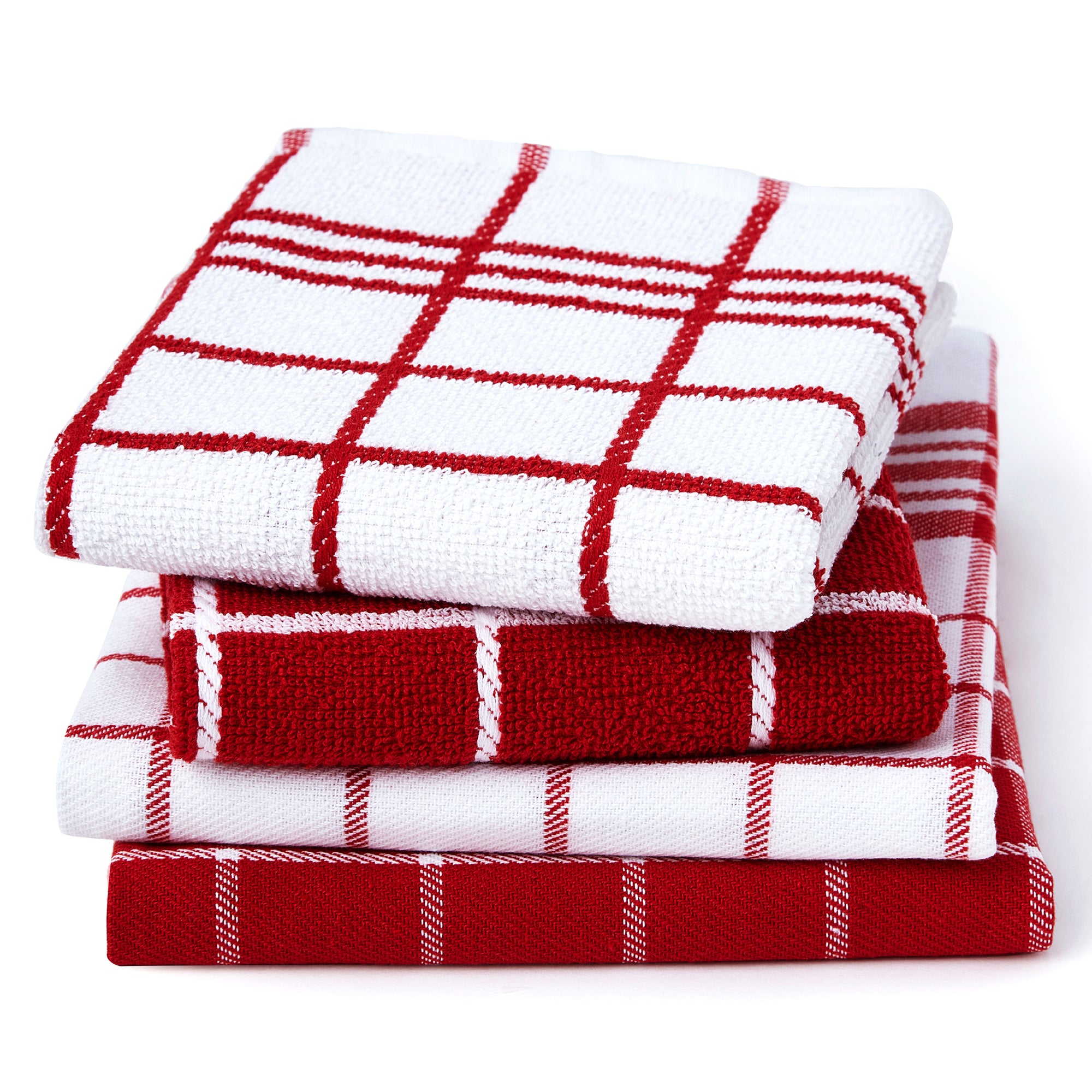 Cotton Red Non-terry+Terry Kitchen Towel (Pack of 4)