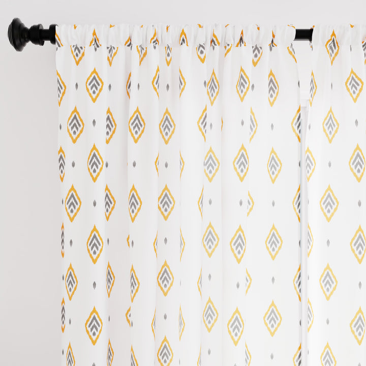 Polyester Diamond Yellow Curtain (Pack of 2)