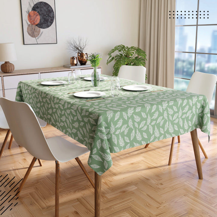 Cotton Big Leaves Green Table Cloth (Pack of 1)