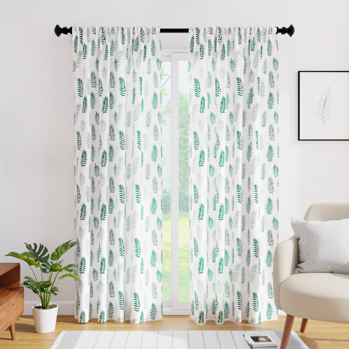 Polyester Palm Green Curtain (Pack of 2)