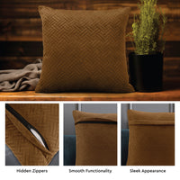 Quilted Velvet Brown Cushion Cover (Pack of 2)