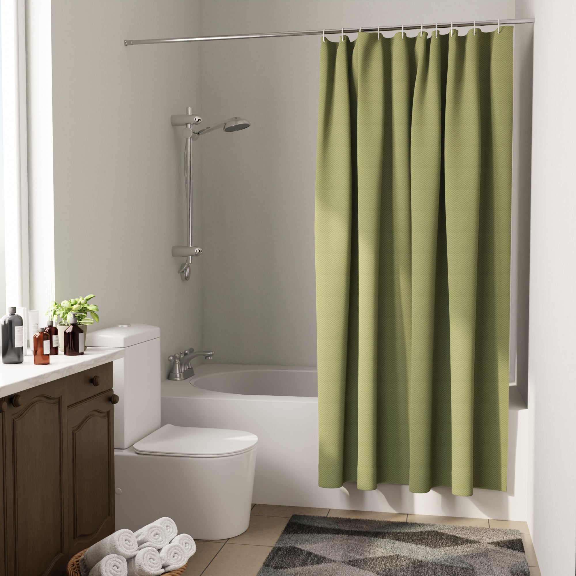 Polyester ZZ Sage Shower Curtain (Pack of 1)