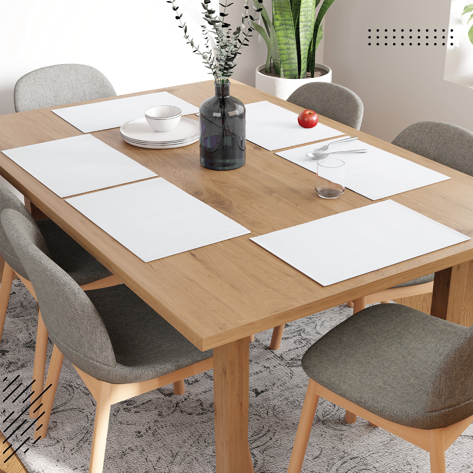 Ribbed Cotton White Placemat (Pack of 6)