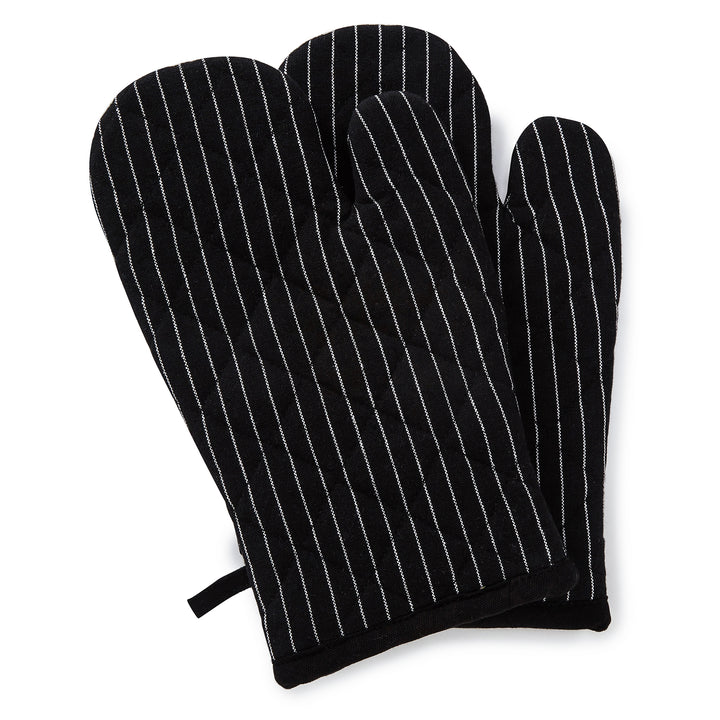 Cotton Butcher Stripes Black Oven Gloves (Pack of 2)