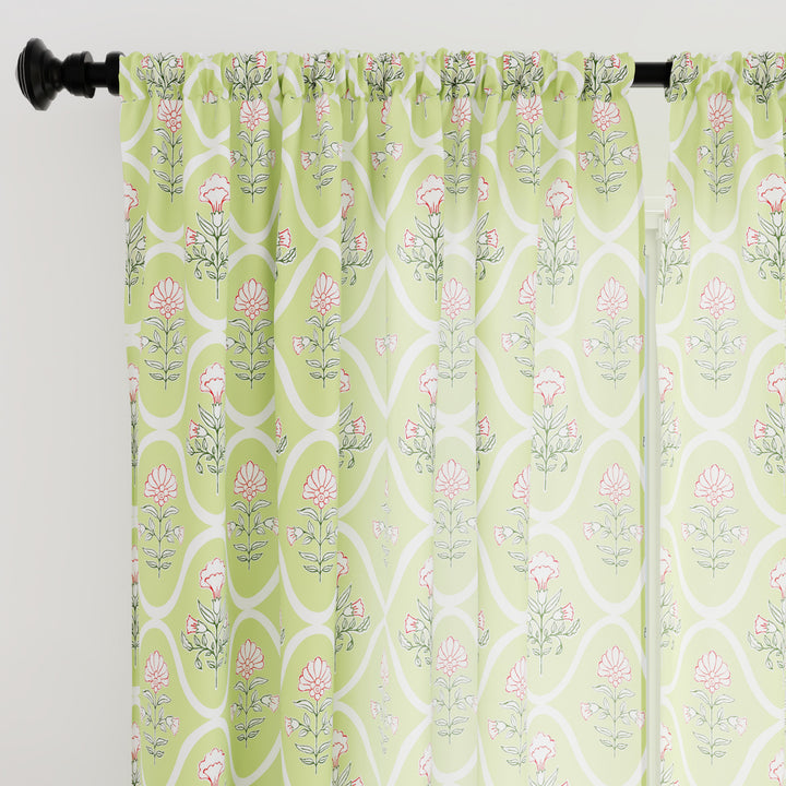 Polyester Pea Green Curtain (Pack of 2)