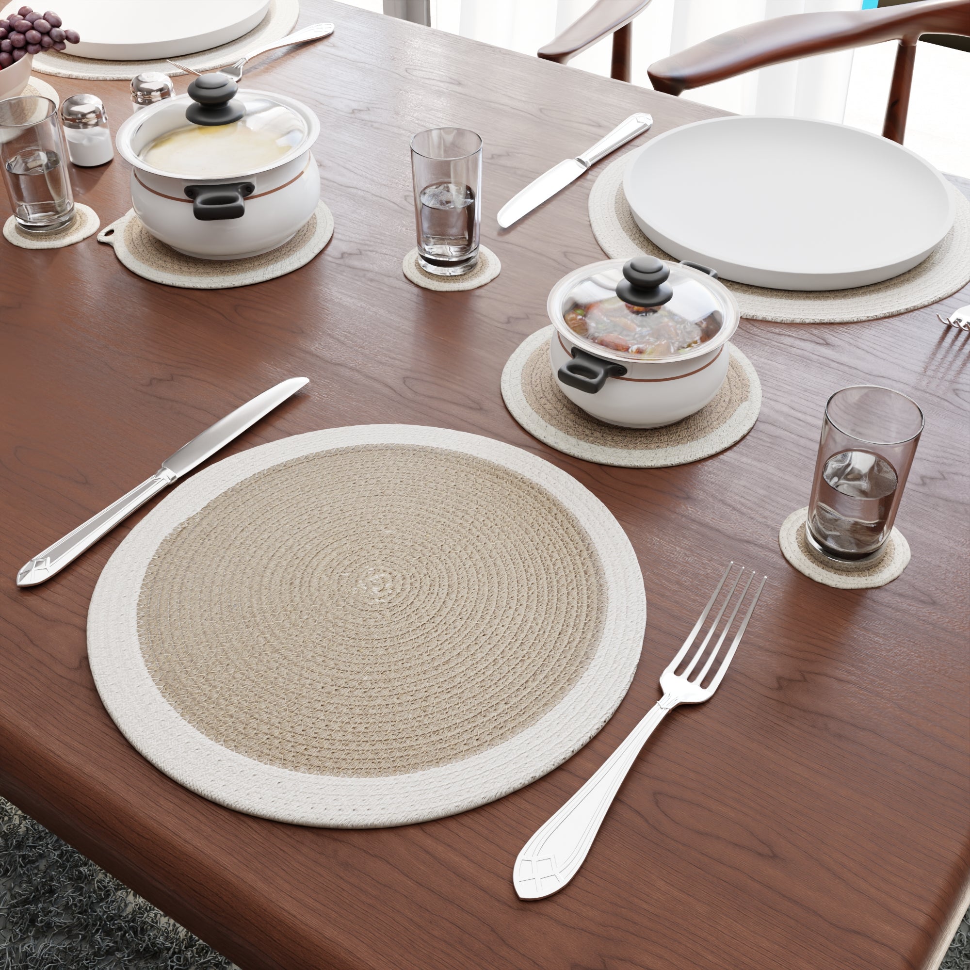 Cotton Beige & Off White Dinning Table Combo (Pack of 11)