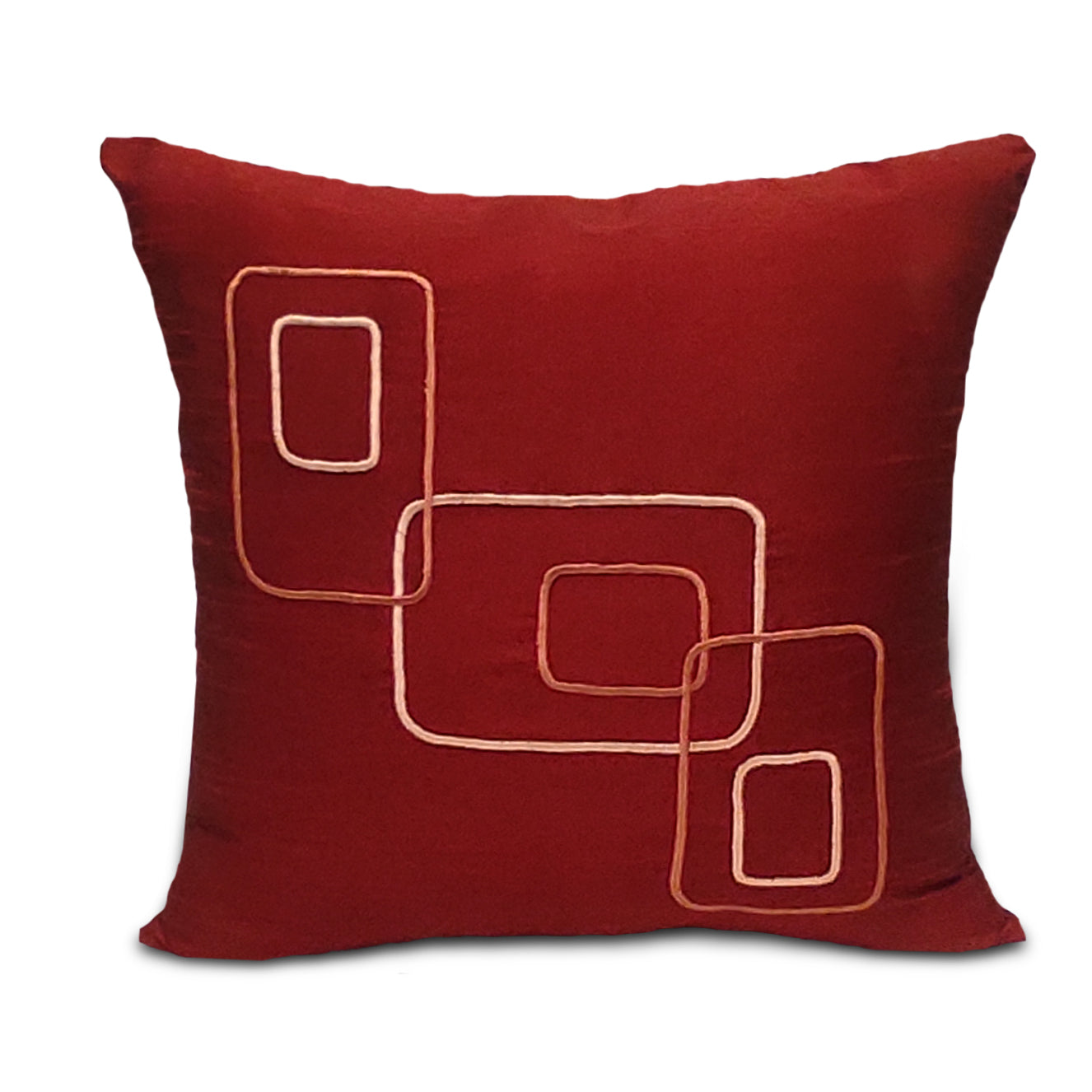 Dupion Silk Chain Red Cushion Cover (Pack of 2)